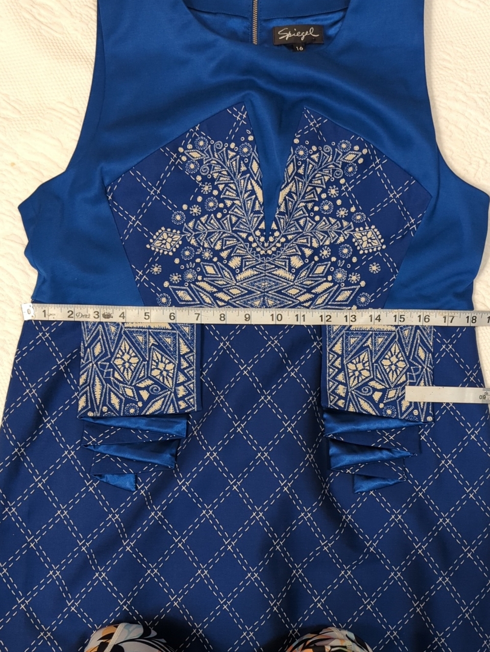 Spiegel Royal Blue Geometric Sleeveless Sheath Dress Size 16 - Picture 11 of 12